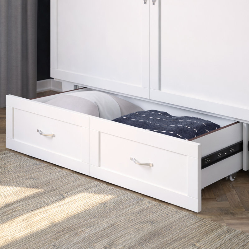 Commode avec lit escamotable et matelas de 6 po, tiroir de rangement et chargeur intégré Greeson, Blanc, Grand