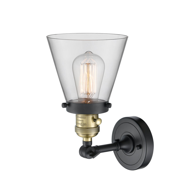Cone 1 Light Sconce, 3.5 Watt Vintage LED Bulb, Clear, Black Antique Brass