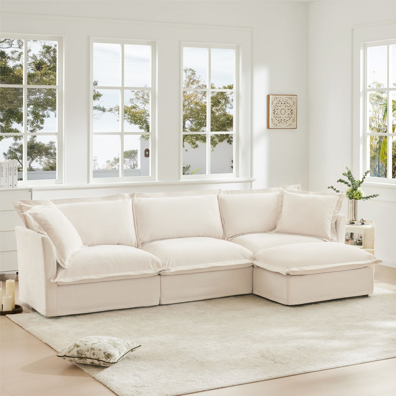 Canapé modulaire avec repose-pieds pour ensemble de salon modulaire Shetucket, H 34,5 po x l 120 po x P 55 po, Chenille noir