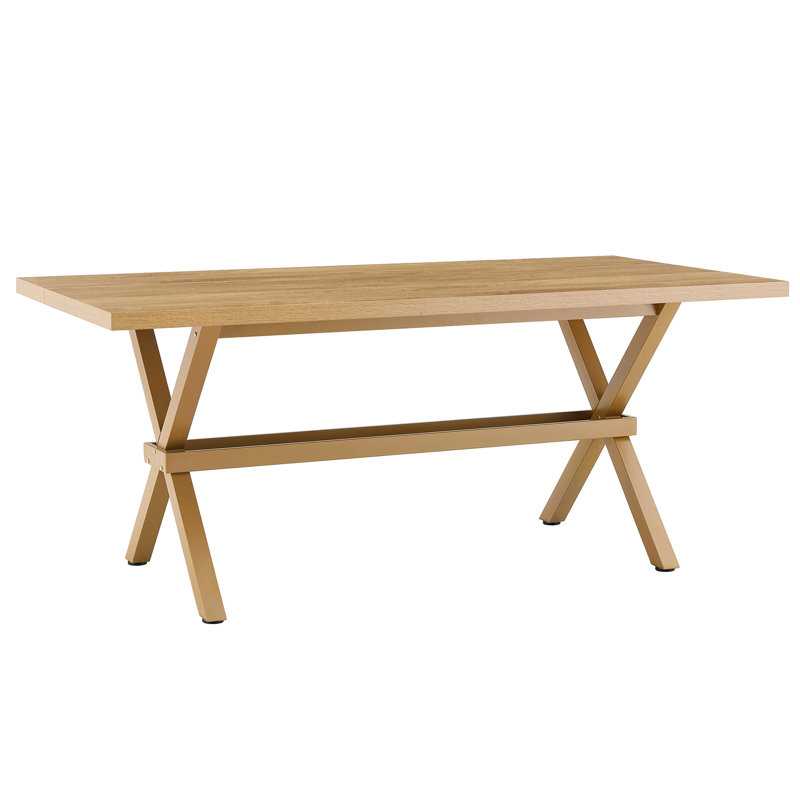 71 * 35.4 Inch Wood MDF Splicing Desktop, Light Wood MDF Splicing Desktop, Wood Sprayed Metal X-Shaped Bracket Dining Table. The Modern Minimalist Restaurant Table Can Accommodate 6-8 People.