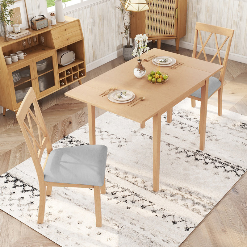 Ensemble de salle à manger extensible, Beige / Naturel, Table, 2 chaises