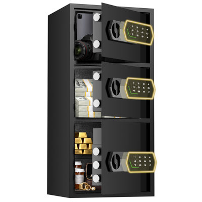 7.5 Cu ft Extra Large 3-Door Security Safe Box, Digital Keypad Home Safe with Dual Alarm, Auto LED Light & Mute Mode, Heavy Duty Low-Carbon Alloy Steel Safe for Documents Cash Jewelry Laptops