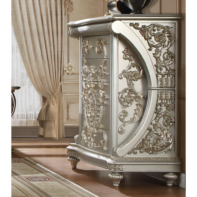 Antiqued Ivory and Gold Hand Carved Cabinet Chest