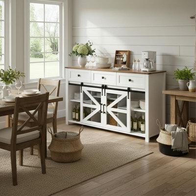 Sideboard Cabinet with 3 Drawers, Adjustable Shelves by Ophelia & Co.