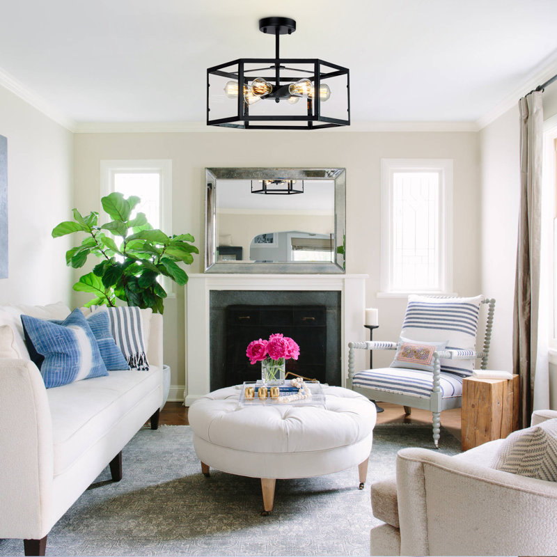 Rustic 6 - Light Dimmable Hexagon Pendant Light with Clear Acrylic Shade