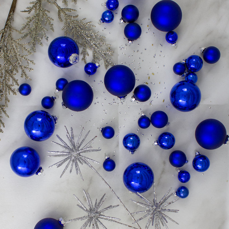 40-Piece Blue Matte and Shiny Glass Christmas Ball Ornament Set
