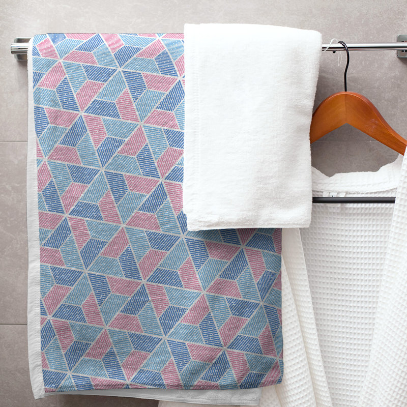 Serviette de bain trapézoïde, Bleu/rose