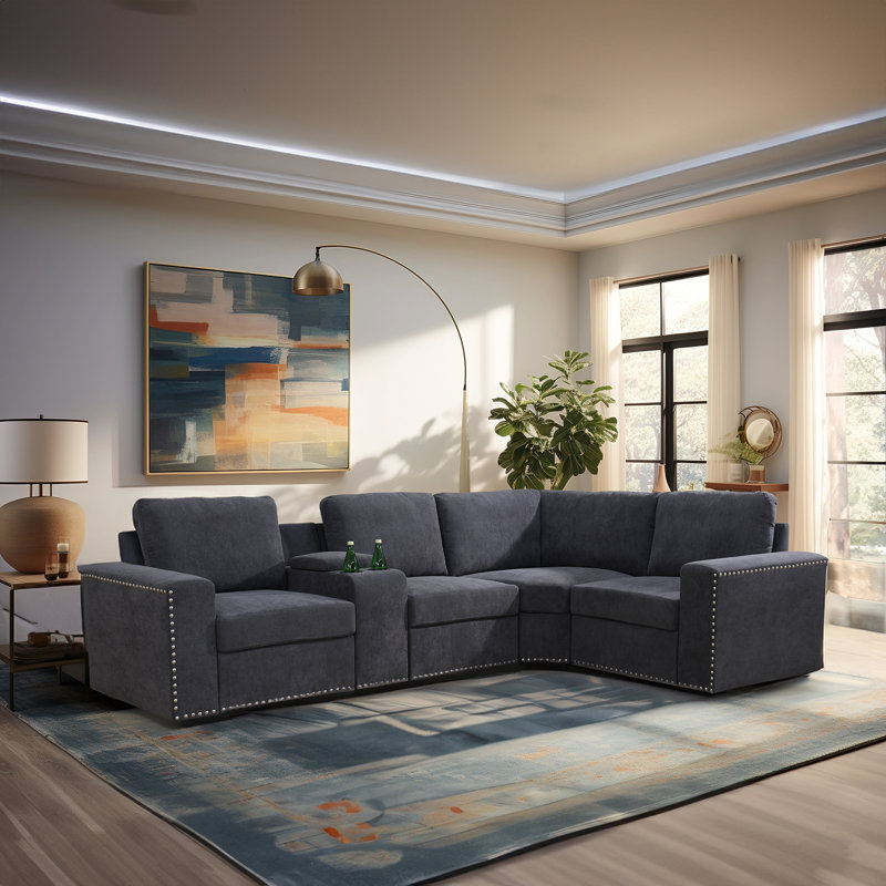 Shollenbarger 5 - Piece Upholstered Sectional, Gray Microfiber
