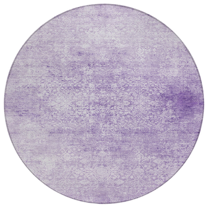 Machine Washable Indoor/Outdoor Xhevrie Lilac Rug, Round 8'