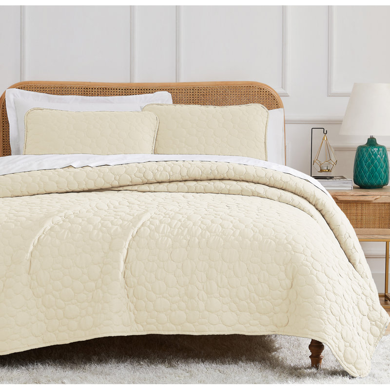 Pebble Quilted Lightweight Prewash Microfiber Quilt Set, Twin Quilt + 1 Standard Sham, Cream