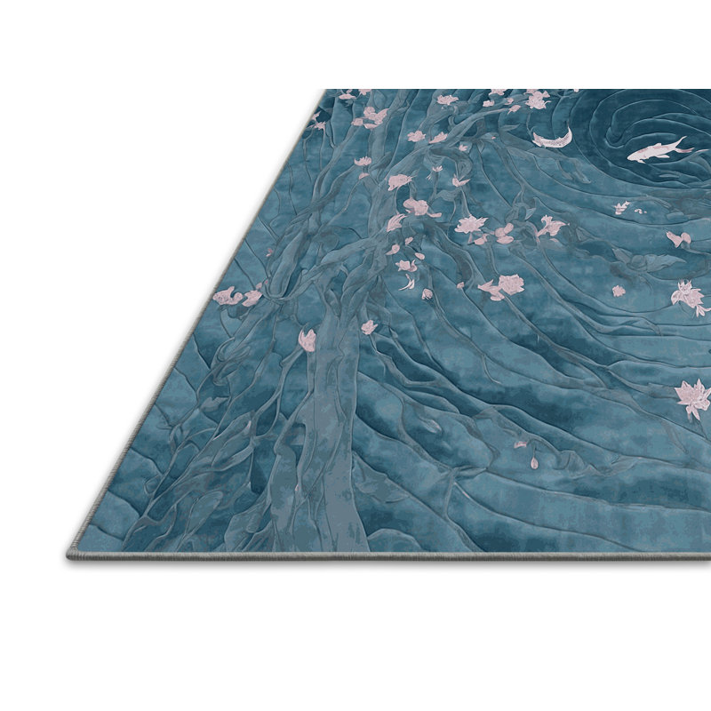 Tapis bleu soyeux et moelleux, Rectangle 8 pi x 12 pi