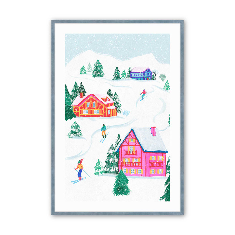 Vibrant Winter Village II, reproduction dans un cadre, Cadre électrique ciel électrique, H 17 po x l 13 po