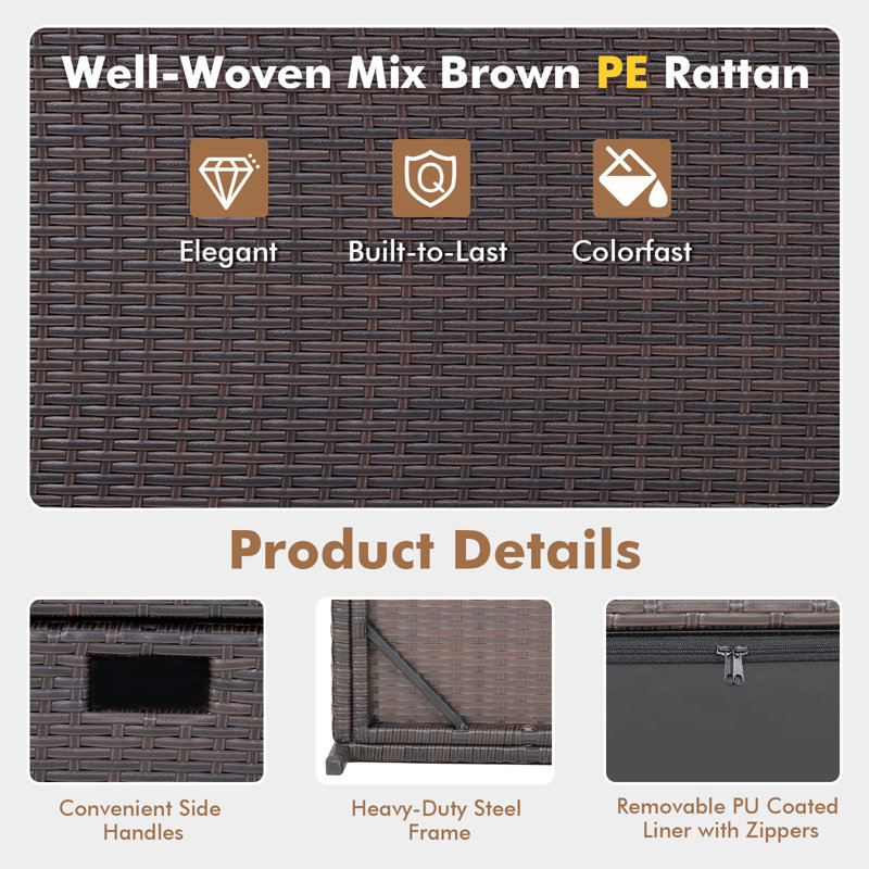 Costway 0.01cm W 190L Deck Box with Wheels in Brown