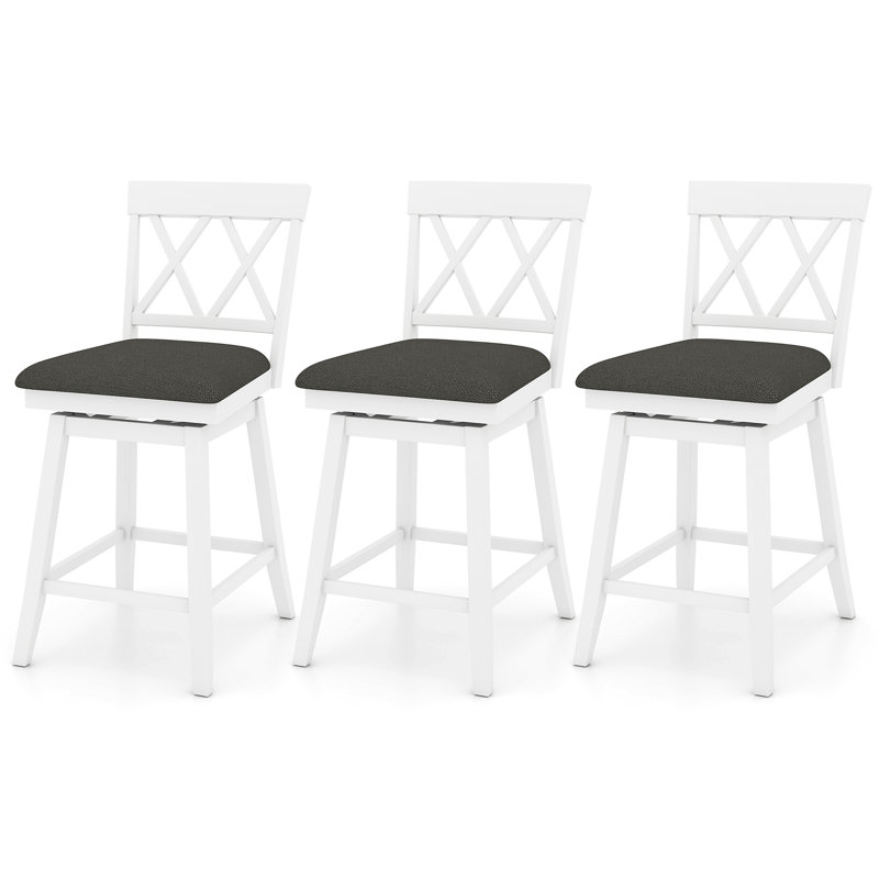 Tabouret de bar 30 po en bois avec dossier rembourré et siège rembourré pour la cuisine, Gris, 3, 24"