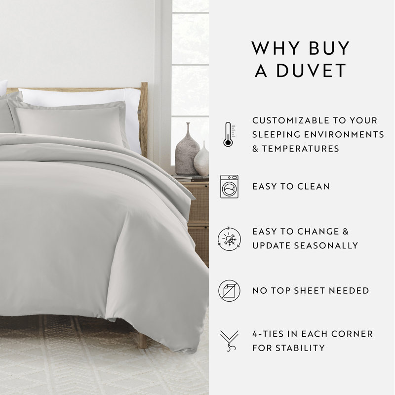 Ensemble de housse de couette en microfibre super doux, Gris clair, Housse de couette pour grand lit + 2 taies décora