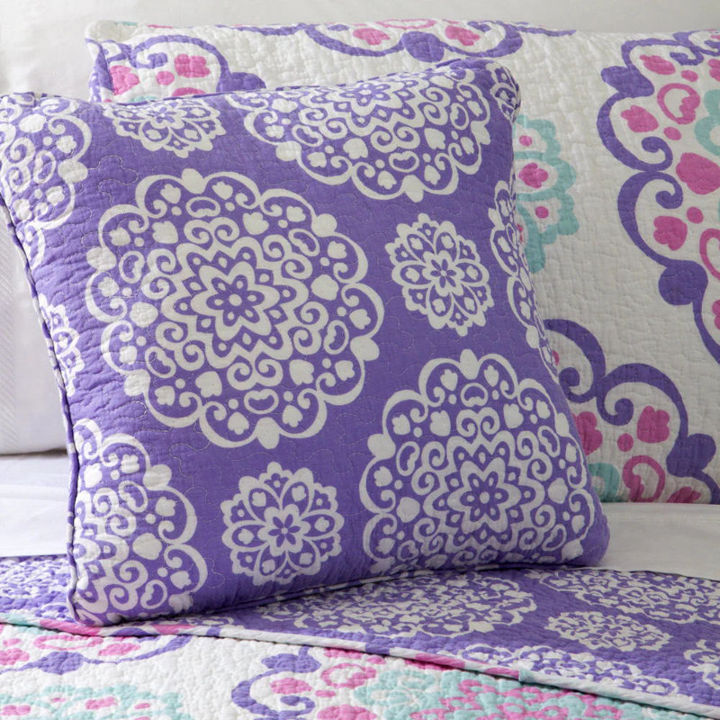 ALEX + BELLA Vivian Purple reversible Cotton Quilt Set, Full/Queen Quilt + 2 Standard Shams + 1 Pillow