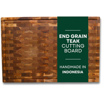 JAVANTI KAYU Teak End Grain Cutting Board – Premium Handmade Board with Juice Groove & Side Handles – Made in Indonesia (XL - 23.5" x 15.7" x 1.5")