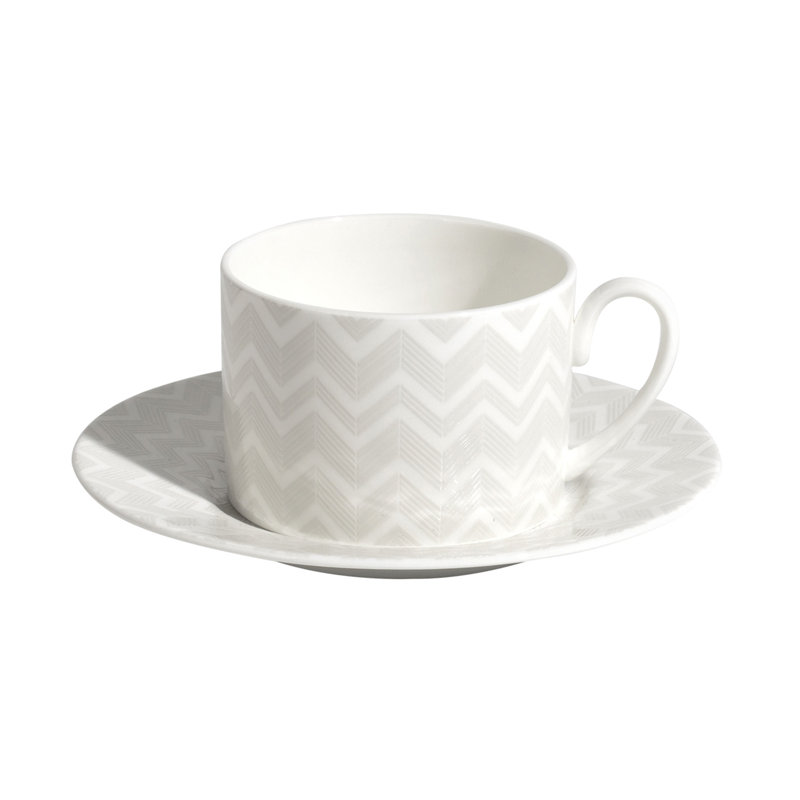 Zig Zag Bone China Teacup, Set of 2, White