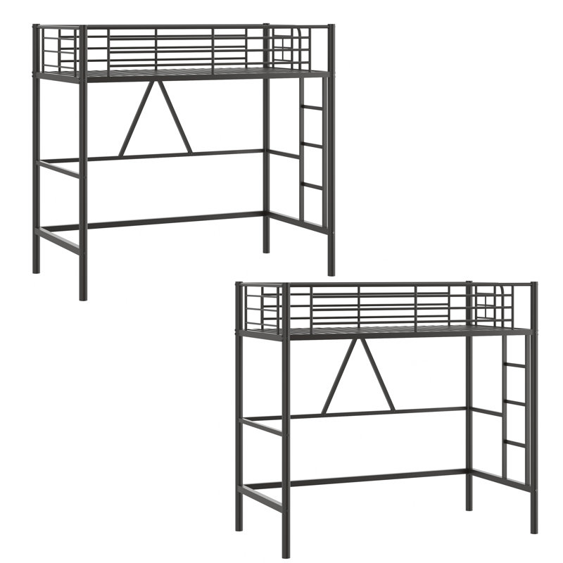 Metal Loft Bed Set Of 2, Heavy-Duty Steel Frame With Full-Length Guardrails, Built-In Ladder And Open Under-Bed Space For Storage Or Desk