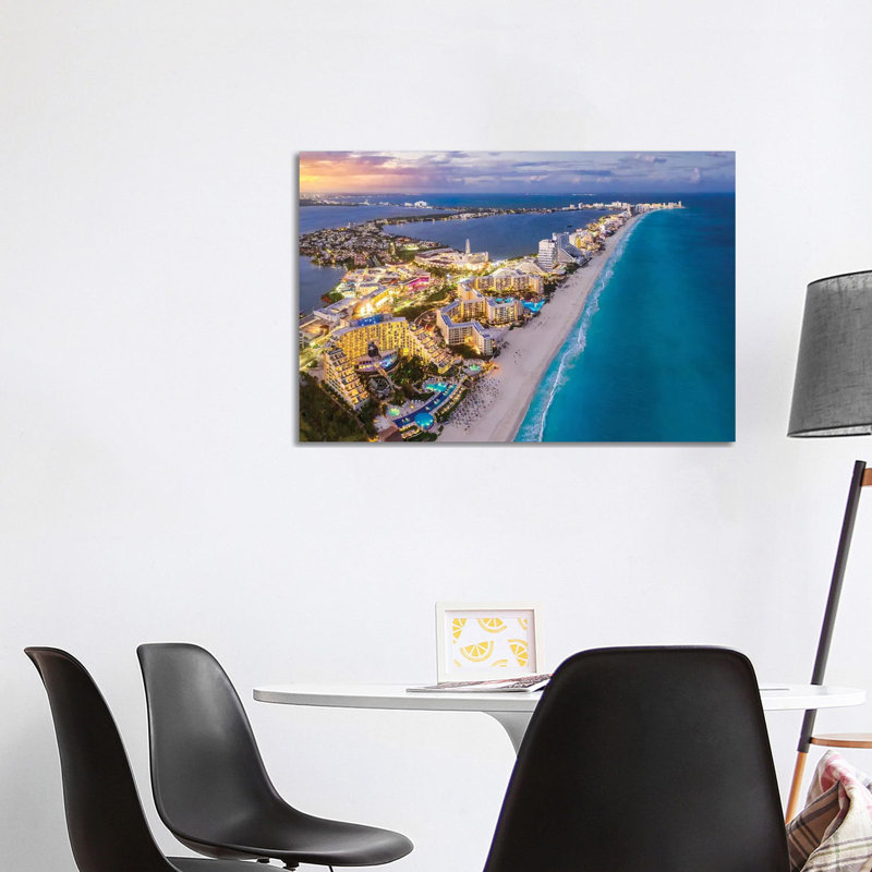 Cancun Shoreline Sunset 1 Piece Wrapped Canvas Wall Art, 101.6 cm H x 66.04 cm W x 3.175 cm D