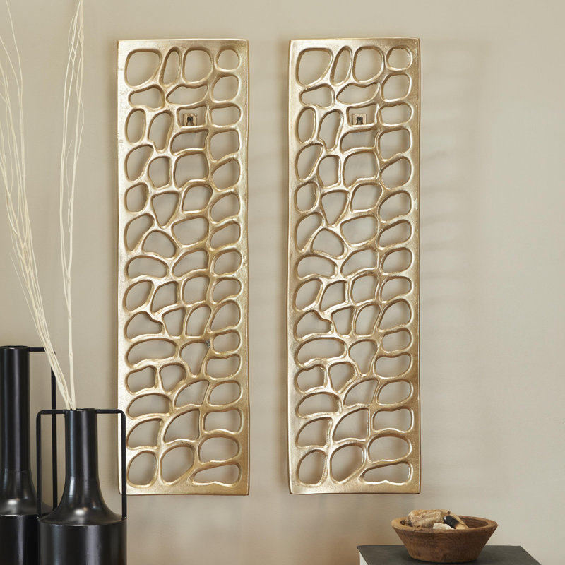 Gold Aluminum Metal Abstract Cutouts Home Wall Decor, Set of 2 7"W, 22"H
