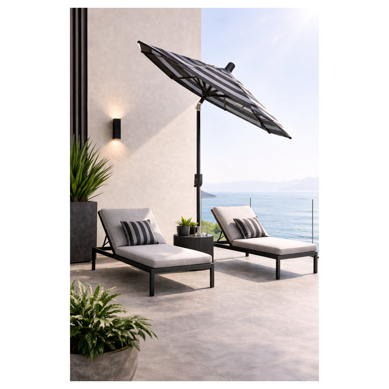 Natalie 74.5'' Outdoor Umbrella, Black Sapphire, Black Stripe