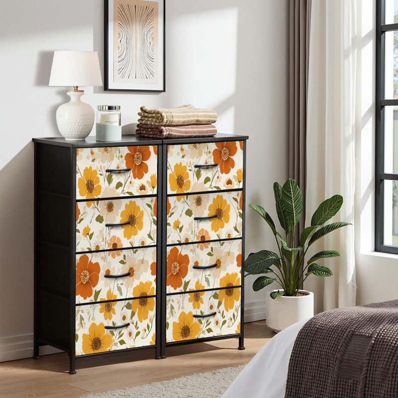4 Drawer Dresser for Bedroom, Narrow Chest of Drawers, Wooden Top and Study Iron Frame 18"x37.5"-(WxH)