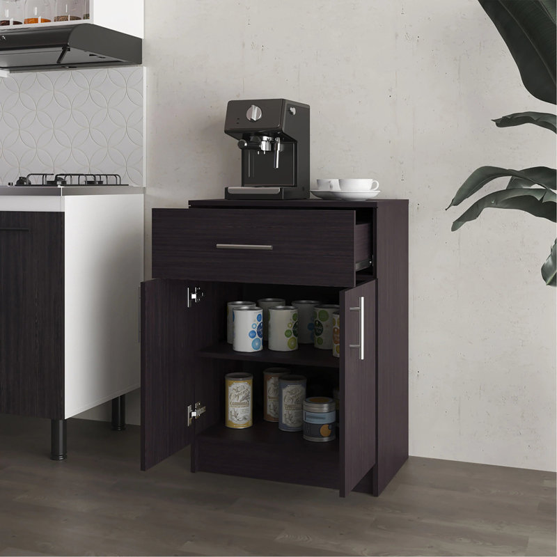 Garde-manger Wengue en mélamine avec 2 portes et 1 tiroir