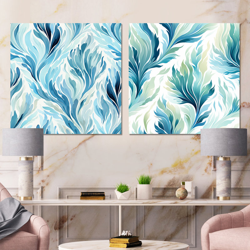 «Blue and White Boho Plant Pottery I - Abstract Botanicals», ensemble de 2 reproductions d'art sur toile, Toile tendue