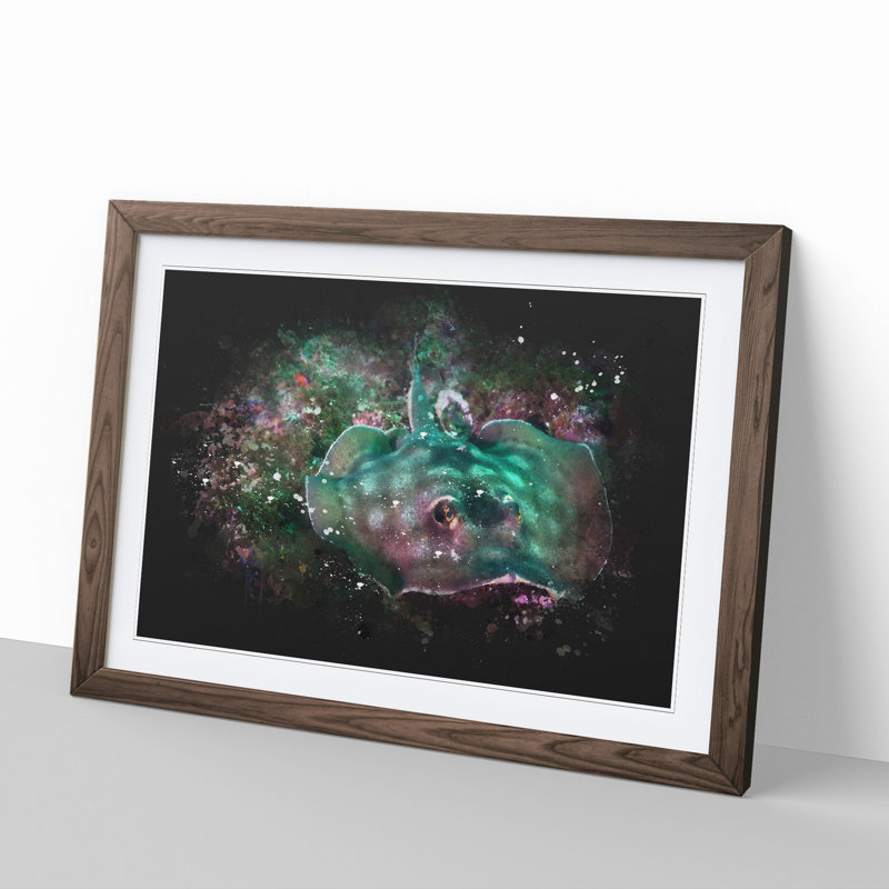 Sting Ray Paint Splash - Picture Frame Graphic Art, 36cm H x 48cm W x 2cm D, Walnut