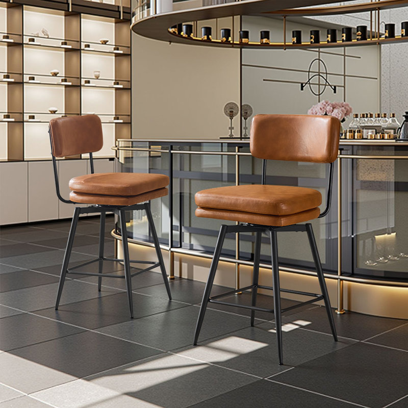 Swivel Upholstered Counter Stool with Metal Frame