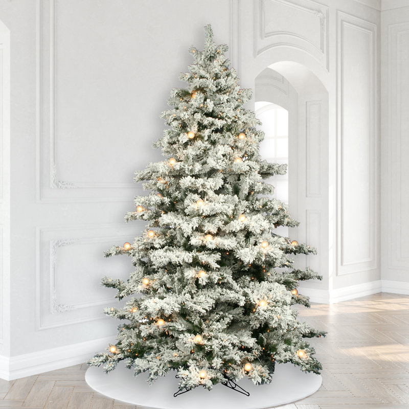 Alaskan White/Green Artificial Christmas Tree with LED White Lights with Stand, 10' H x 82" W