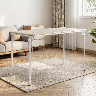 Folding Table, Portable Folding Card Rectangle Table With Sturdy Metal Frame, PU Leather Upholstered Foldable Table