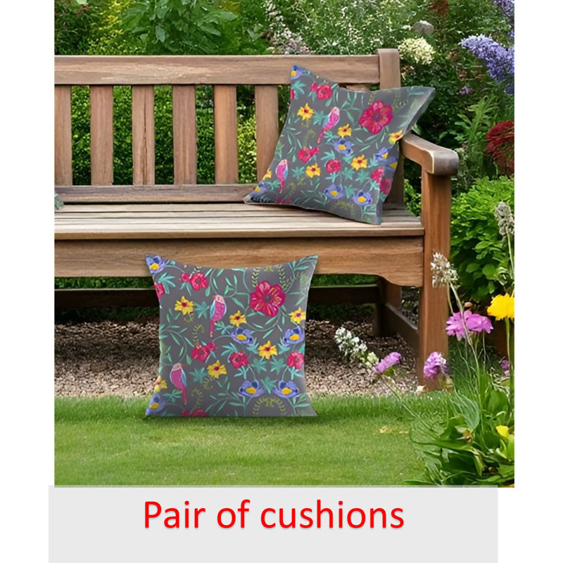 Indoor / Outdoor Floral Yellow Square Throw Cushion, Gray/Pink/Yellow Floral