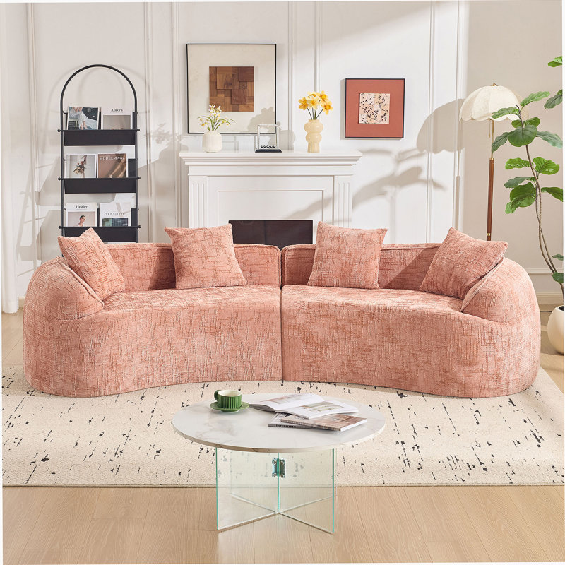 Yellow Curved Compressed Sofa, Creative Nordic-Style Design For Living Room, Comfortable, Soft And Suitable For Multiple Scenarios