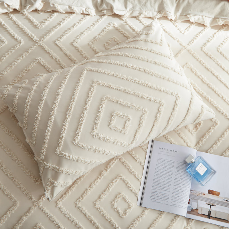 SJT-CRLX Nayoroom Jacquard Geometric Pattern Tufted Boho Shabby Elegance Duvet Cover Set