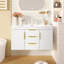 Rangement mural pour salle de bain flottant 36 po, 2 tiroirs, matériau de haute qualité, glissière lisse, poignées rouille, finition imperméable, lavabo à trois trous 36 po x 18 po, assemblage facile, meuble-lavabo moderne blanc