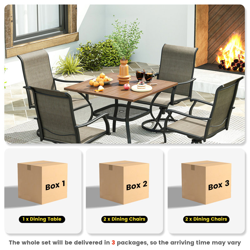Ensemble repas pour patio, Bois brossé brun / gris / noir