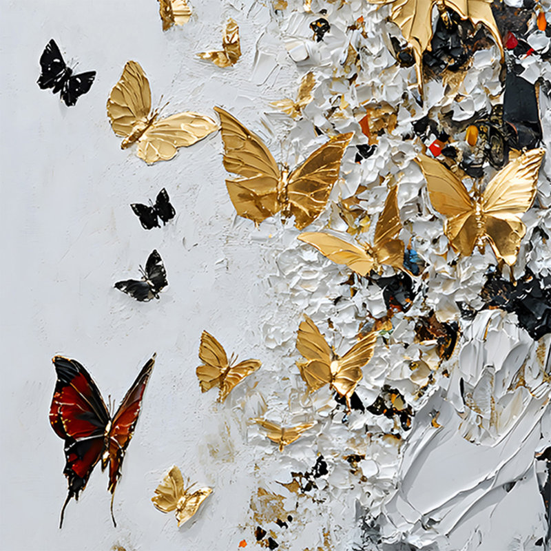 Art mural moderne sur toile abstraite moderne avec papillon doré, H 70,87 po x l 35,43 po