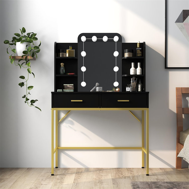 Adinah Dressing Table with Mirror, Black