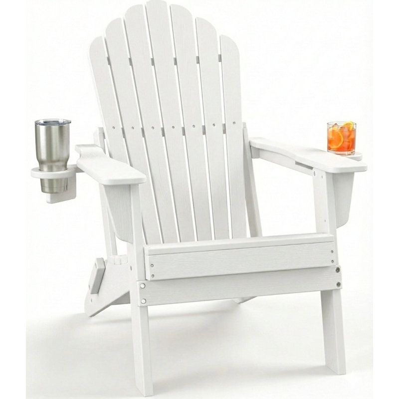Upgraded Folding All-Weather HDPE Adirondack Chair With Dual Cup Holders And Phone Slot, 37.8 In. Extra High Back & Reinforced Seat 1Pcs