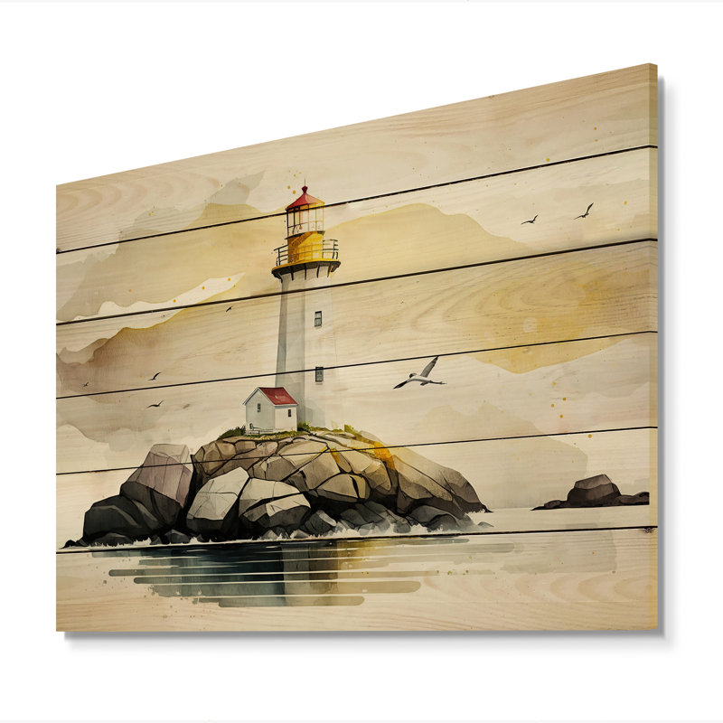 Phare sur la côte I - impression sur bois sans cadre, H 24 po x l 32 po x P 1 po