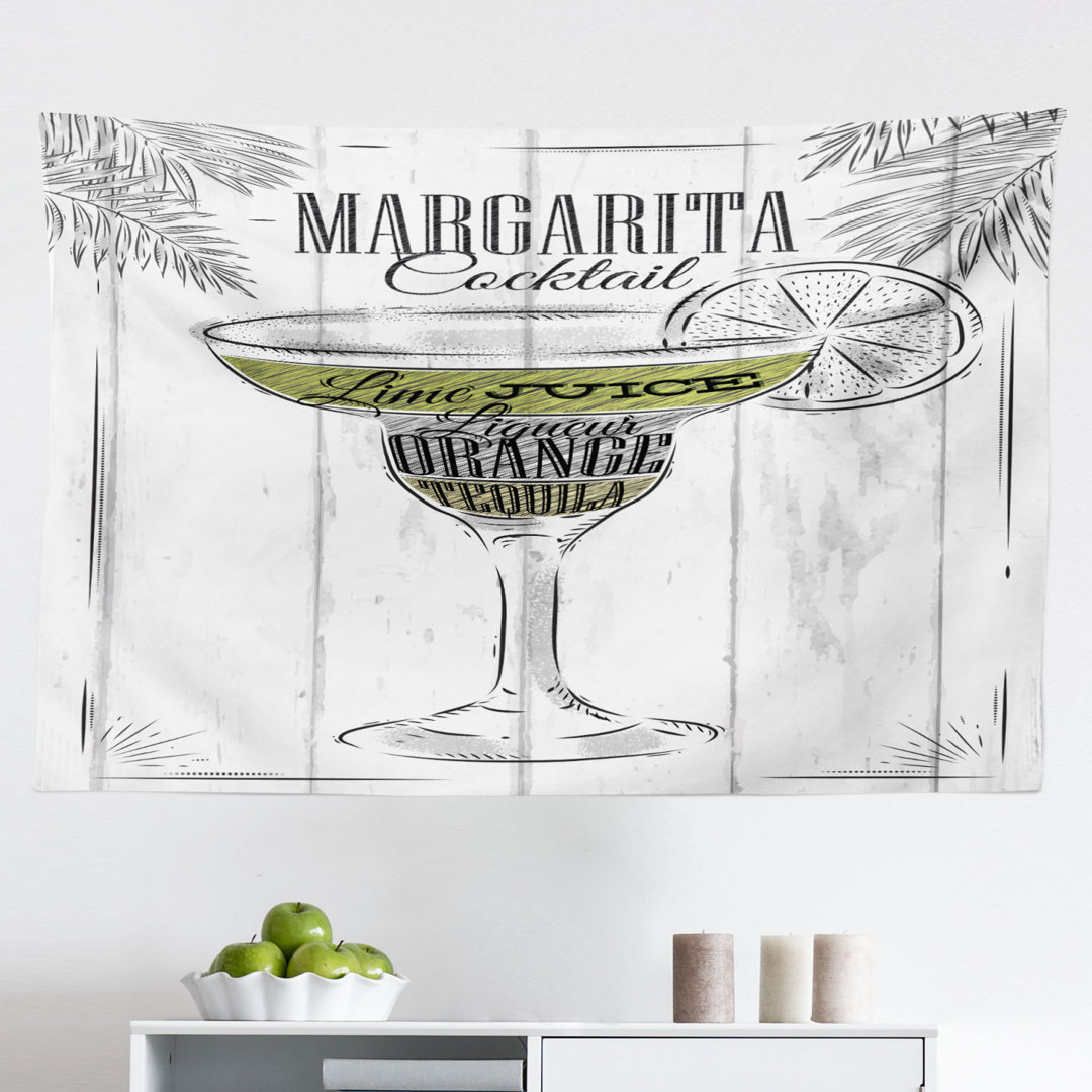 Wandteppich, Zutaten von Margarita, Cocktail, Apfelgrün Weiß Grau