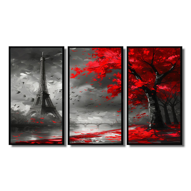 Ensemble de salon Farias - City Paris Wall Art, H 28 po x l 36 po x P 1 po, Toile avec cadre flottant noir