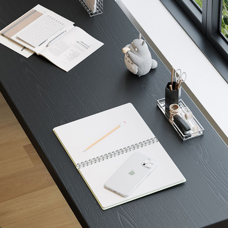 Bureau d'écriture rectangulaire en bois massif noir, H 29,53 po x l 62,99 po x P 39,37 po, Orienté à gauche (vu de face)