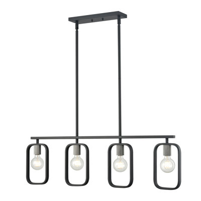 39'' Wide 4-Light Linear Chandelier - Matte Black with Nickel Sockets