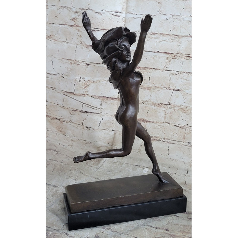 Statue 100% bronze femme nue qui court dans la rue