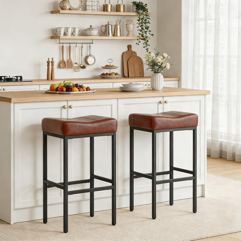Triplehorn Backless Bar and Counter Stools Upholstered Seat for Comfort, Perfect for Kitchen or Dining Areas, Reddish Brown