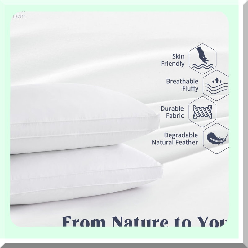 Luxury Comfort Goose Down Pillows - Queen Size Set of 2, Super Soft & Fluffy Hotel Collection Pillows with 100% Cotton Shell. Medium Firm Support for Back, Stomach, or Side Sleepers.