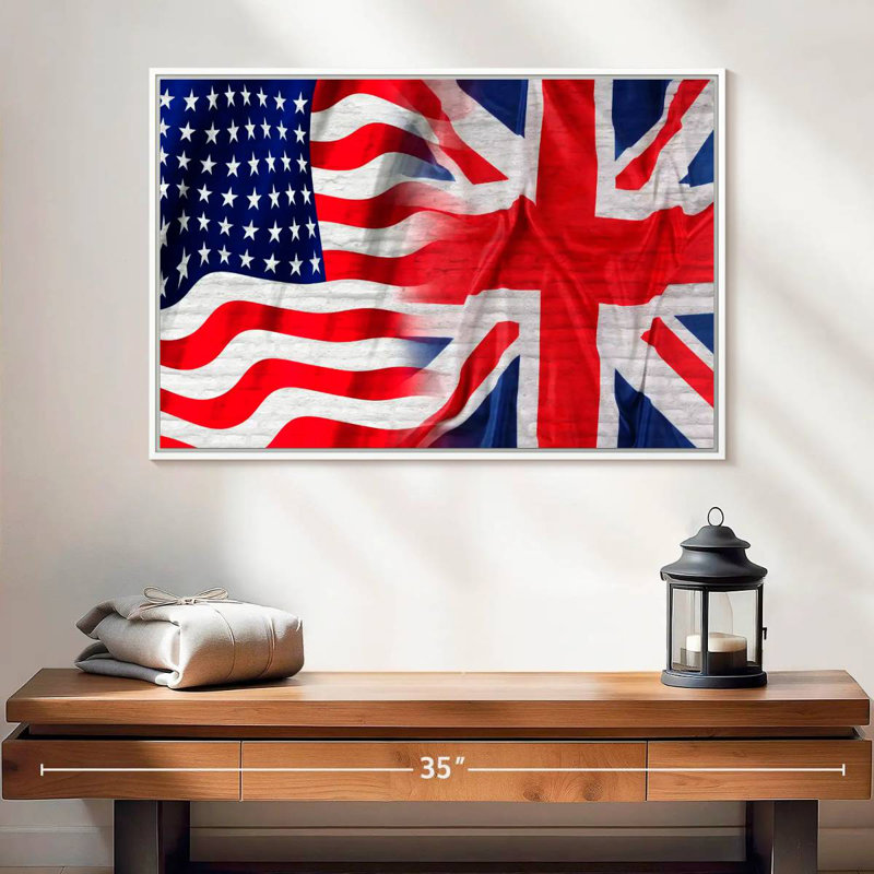 Drapeau américain et britannique, 25 po x 17 po, Cadre flottant blanc